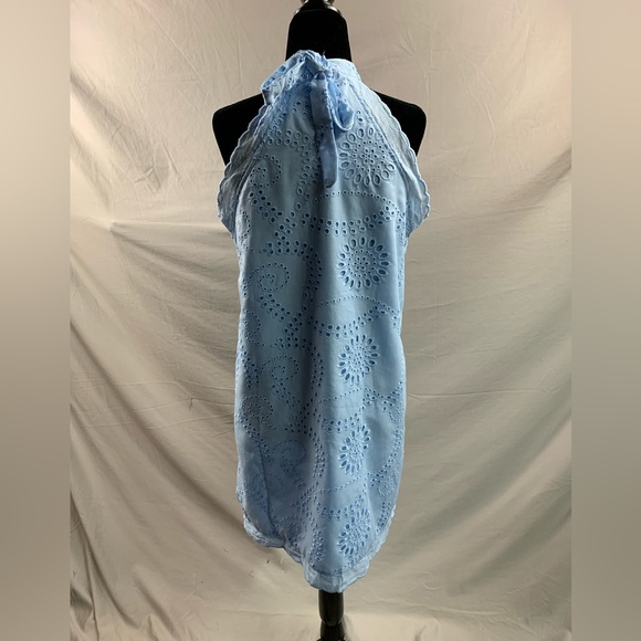 Blue Boho Eyelet Embroidery Halter Dress. - Picture 10 of 10